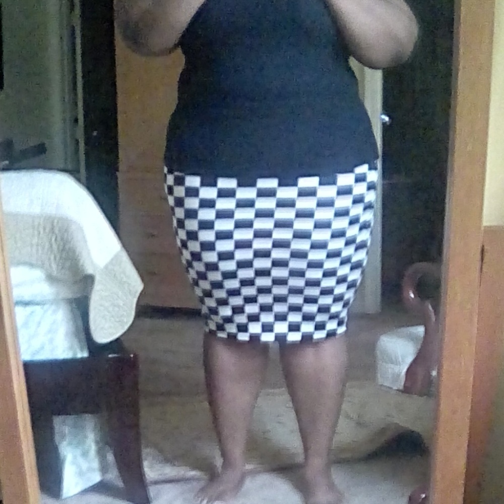 Black and white checkered skirt